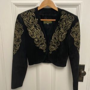 Suede vintage leather Danier bolero cropped jacket with exaggerated shoulders
